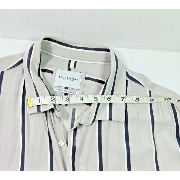 Denim & Flower Ricky Singh Men's XL White Button Up Gray Vertical Stripe Viscose - Picture 4 of 12